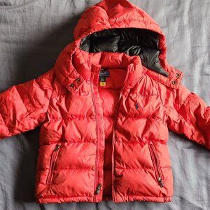 Polo Ralph Lauren red puffer jacket waterproof size 2 with detachable hood